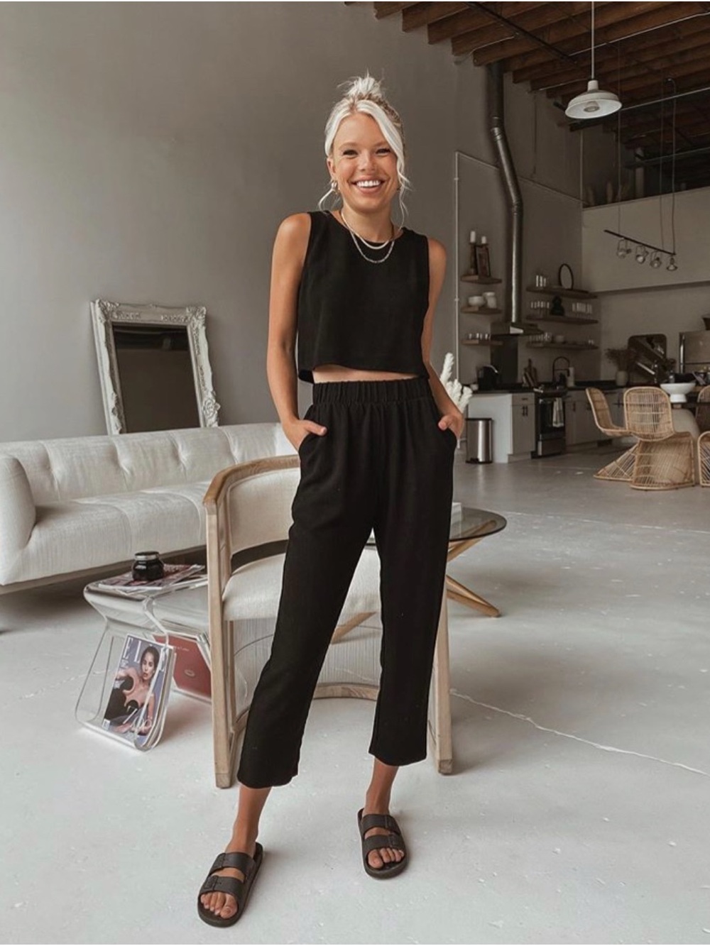 CandidlyChan black linen pants XS
